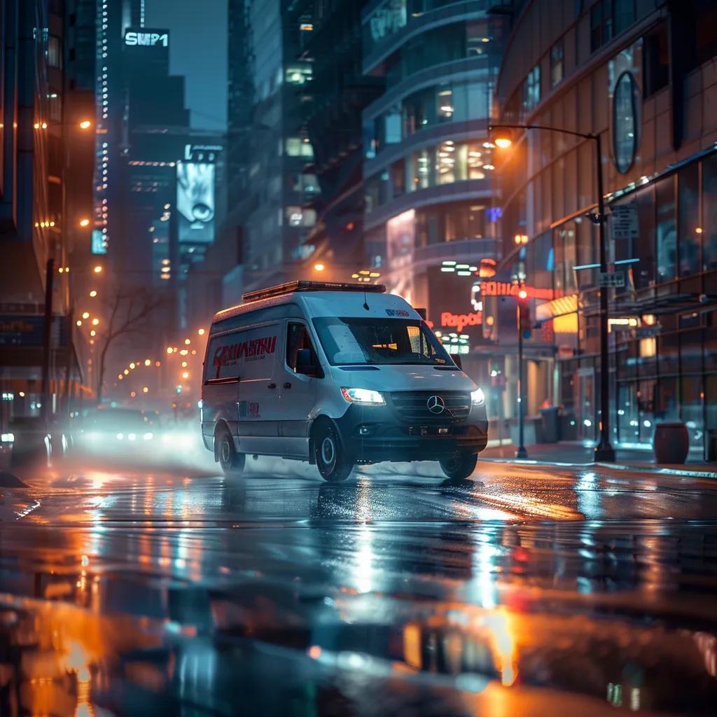 A dedicated plumbing technician driving a fully equipped service van through Sydney at night, symbolising our rapid emergency response