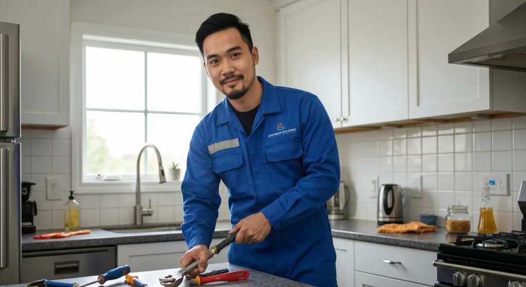 Professional plumber addressing an emergency plumbing issue in a residential home