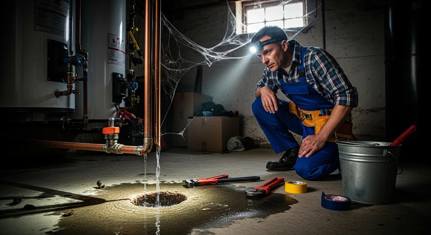 Plumber inspecting a burst pipe in a home, illustrating the process of burst pipe repair services